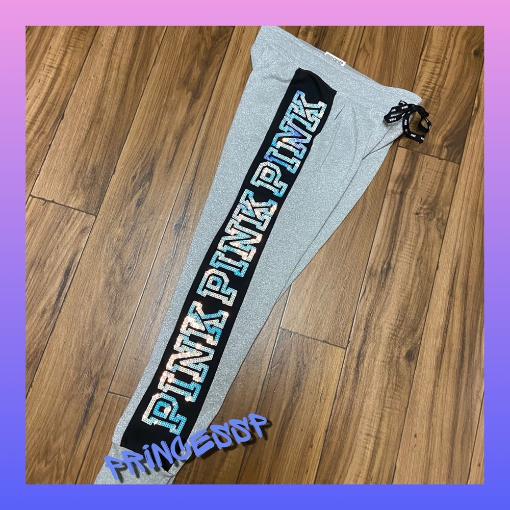 PINK VS SILVER METALLIC MERMAID BLING JOGGERS - Picture 2 of 6